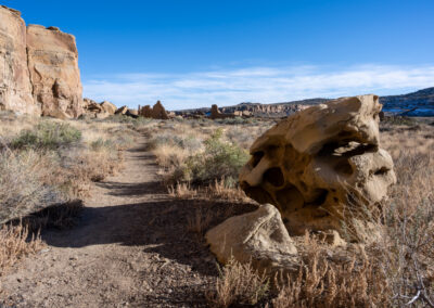 Trail with rocks on either side.