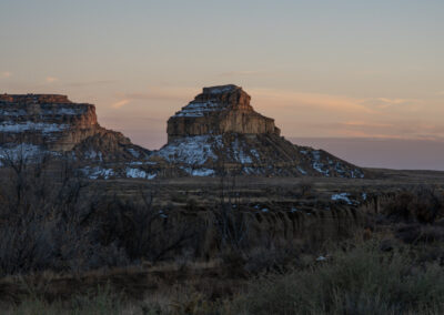 Butte in the desert sunset.